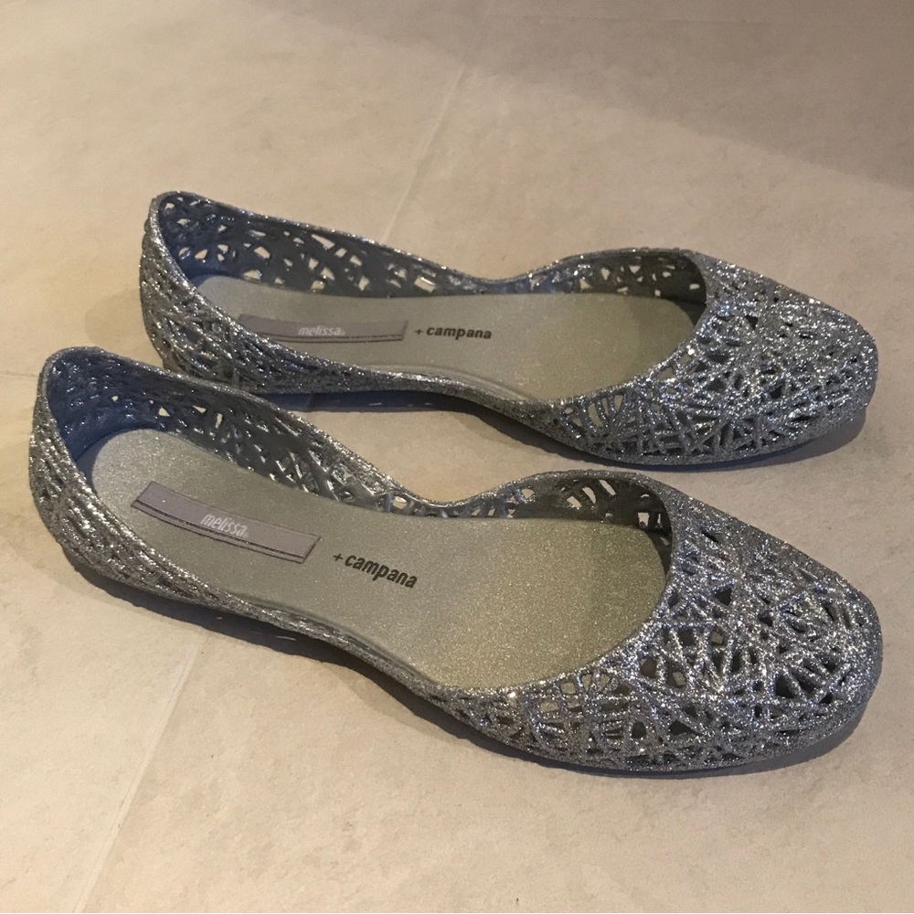 Melissa x Campana silver glitter jellies